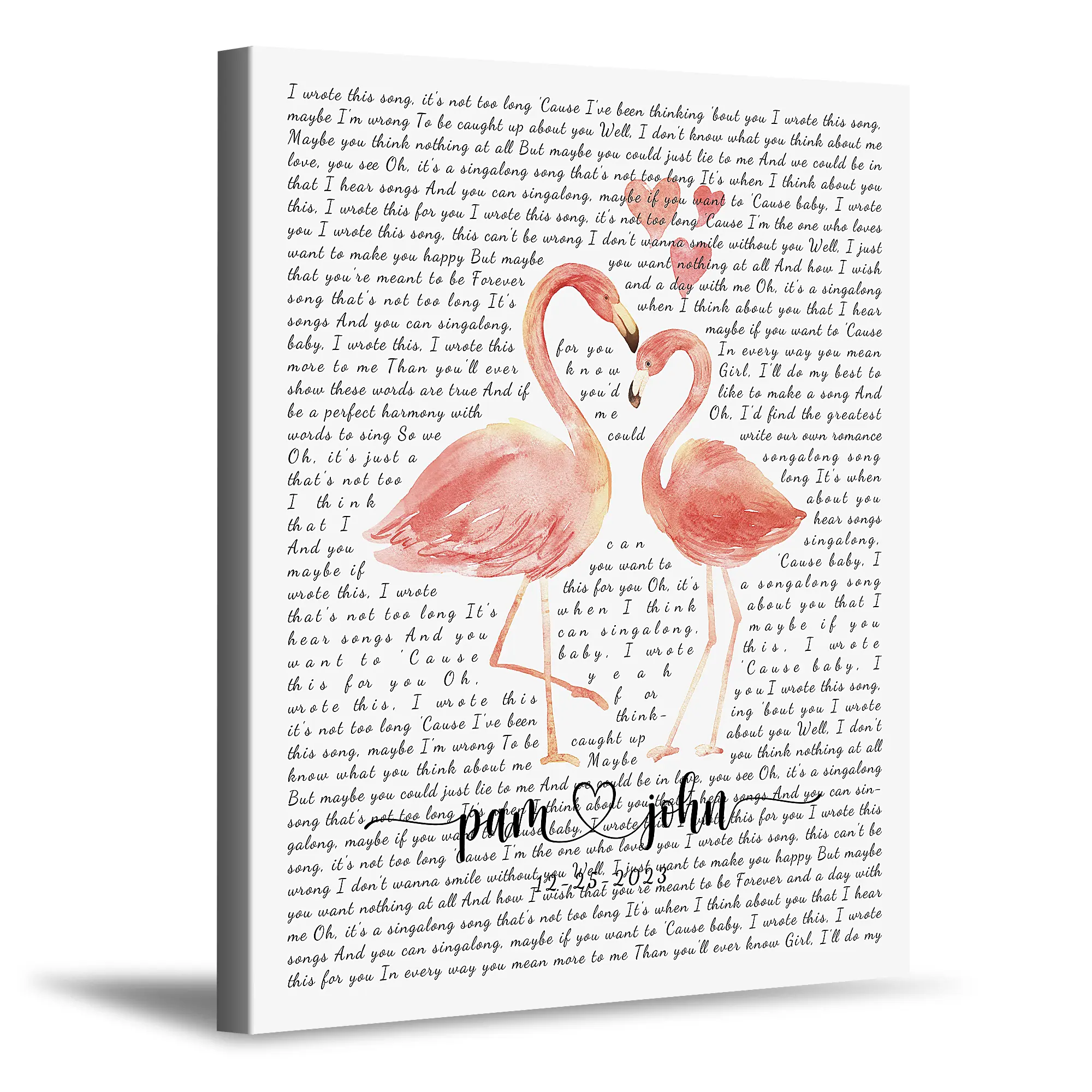 Custom Song Lyrics Living coral flamingos in love Wall art Photo or Canvas Prints with Couple's Names and Special Date on it,Perfect Present for Anniversary,Wedding,Birthday,Holidays