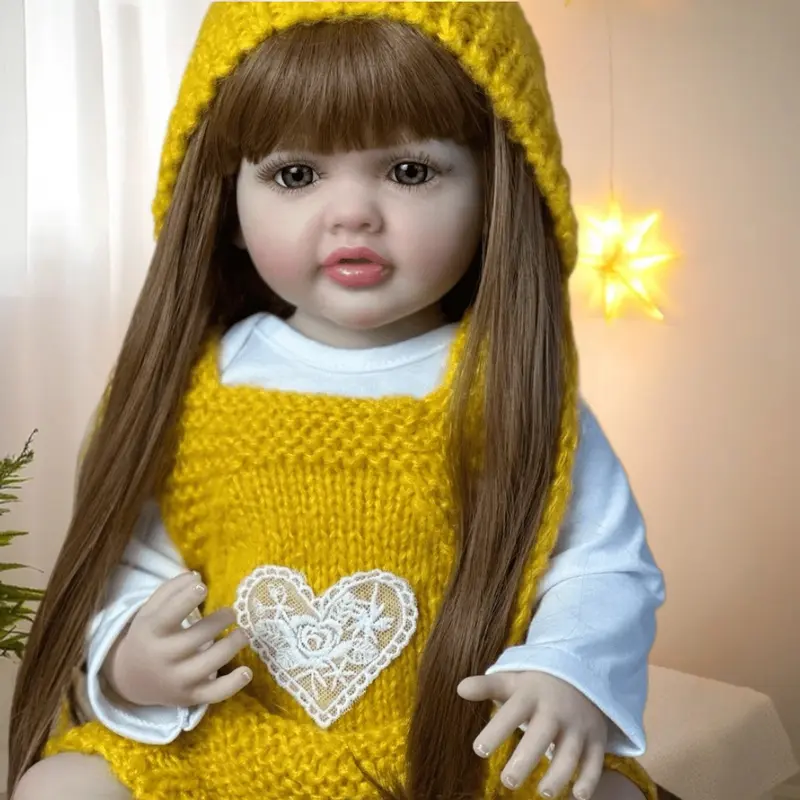 GUESSBELLY 55cm Full Body Vinyl Reborn Doll Girl Baby 22inch Lifelike Long Hair Princess Newborn Toddler Baby Bath Toy for Kids Lovely Birthday Gift
