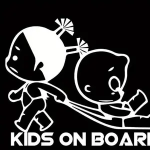 Kid on Board Car Decal - Black and White Baby Design with "Kids on Board" Text for Vehicle Safety