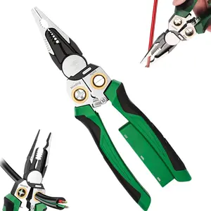 8-in-1 Multifunctional Wire Stripper, Heavy-Duty Electrical Pliers with 12-250V Alternating/Direct Current Hot-Neutral Voltage Tester and Professional Wire Cutter (Green)
