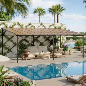 12' x 20' Wall-Mounted Hardtop Gazebo, Lean-to Pergola with Polycarbonate Roof & Reinforced Aluminum Frame, UV Blocking Outdoor Pavilion for Patio, Deck, Backyard, Porch