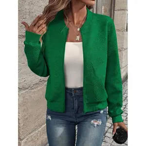 Women’s Spring and Autumn Casual Solid Color Baseball Collar Jacket