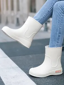 Fashion Rain Boots Women Cute Short Waterproof Mid-Calf Camping Non-Slip Wear-Resistant Water Shoes, Casual Solid Pattern All Seasons Footwear