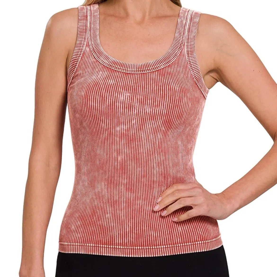 Zenana 2 Way Neckline (reversible) Washed Ribbed Full Length Tank Top