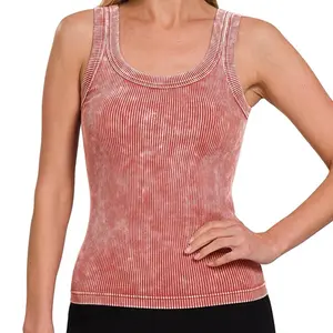 Zenana 2 Way Neckline (reversible) Washed Ribbed Full Length Tank Top