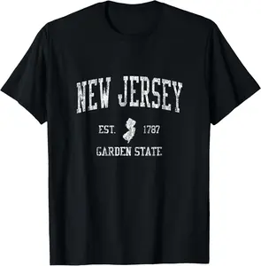 100% Cotton Retro New Jersey NJ Vintage Sports Design T-Shirt