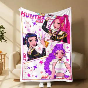 Kpop Demon Hunter Blanket, Cute Huntrix Theme Flannel Blanket,A warm nap blanket A gift suitable for fans, friends and children and it can express deep love.Suitable for all four seasons Suitable for use in offices, sofas, and travel settings, etc. tiktok