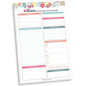 Bloom Planners Floral Dots Daily Planning Pad 6" x 9" Spiral Bound Weekly Planner with Meal & Exercise Sections 80 Tear Off Sheets