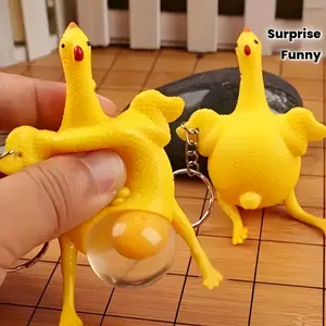 1pc Novelty Keyring Creative Squeeze-to-Lay Chick Toy Keyring Surprise and Quirky Keyring Pendant Easter, Christmas, Halloween, Father's Day Gift