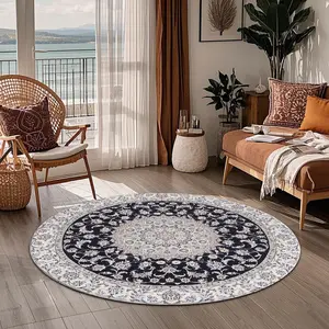 Round Rug, Vintage Style Floor Mat, Non-slip Soft Floor Carpet, Decorative Area Rug for Home Living Room Bedroom, Home Decor