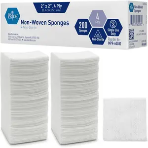 Surgical Sponges 2'' x 2'' 200 Pack - Gauze Pads Non sterile - First Aid Wound Care Dressing Sponge – Νοn-Woven, Non-Adherent Mesh Bandages – Absorbent for Injuries – 4 Ply