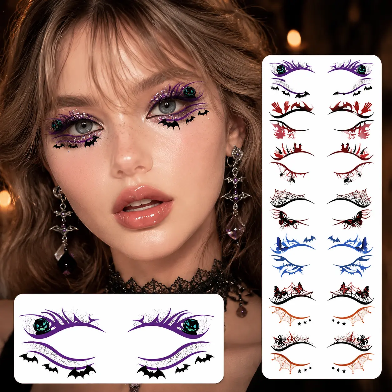 10 Pack Halloween Eyeliner Tattoo Sticker Set, Waterproof Face Makeup Decals, Spooky Party Makeup & Cosplay Eye Art Accessories