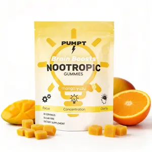 PUMPT Brain Boosts Nootropic Gummies | Mango Yuzu Flavor | Sugar-Free Focus, Memory & Clarity Support for Adults | 30 Servings