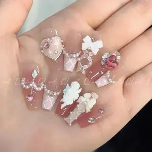 TISXTISW Press on Nails Handmade Nails French Tip Pink Cute 3D ballet