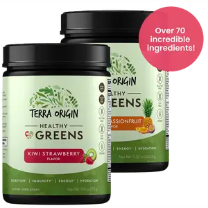 TERRA ORIGIN Healthy Greens Powder, 71+ Superfoods, Probiotics, Enzymes, Immune, Gut & Digestive Support,  30 Servings