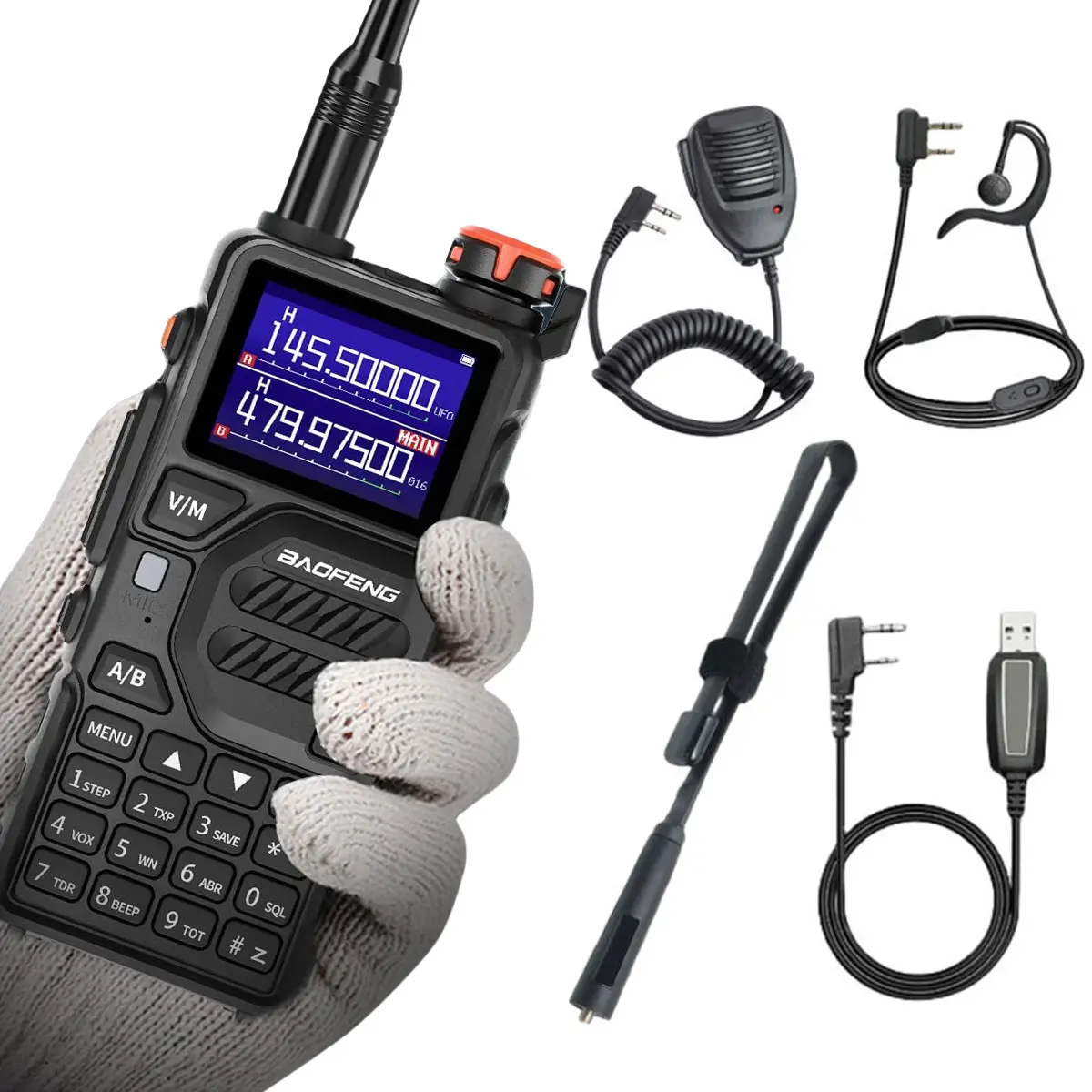 BAOFENG K5 PLUS Tri-Band Ham Radio Long Range Walkie Talkies， High Power Two-Way Radio with One Touch Frequency Finder Button, USB-C Charging, Color Large Screen Display, NOAA Weather, 999CH