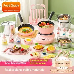 Wholesale Cross Border Full Set Mini Real Cooking Kitchen Maifanstone Non Stick Cookware Educational Pretend Toy For Girls Kids