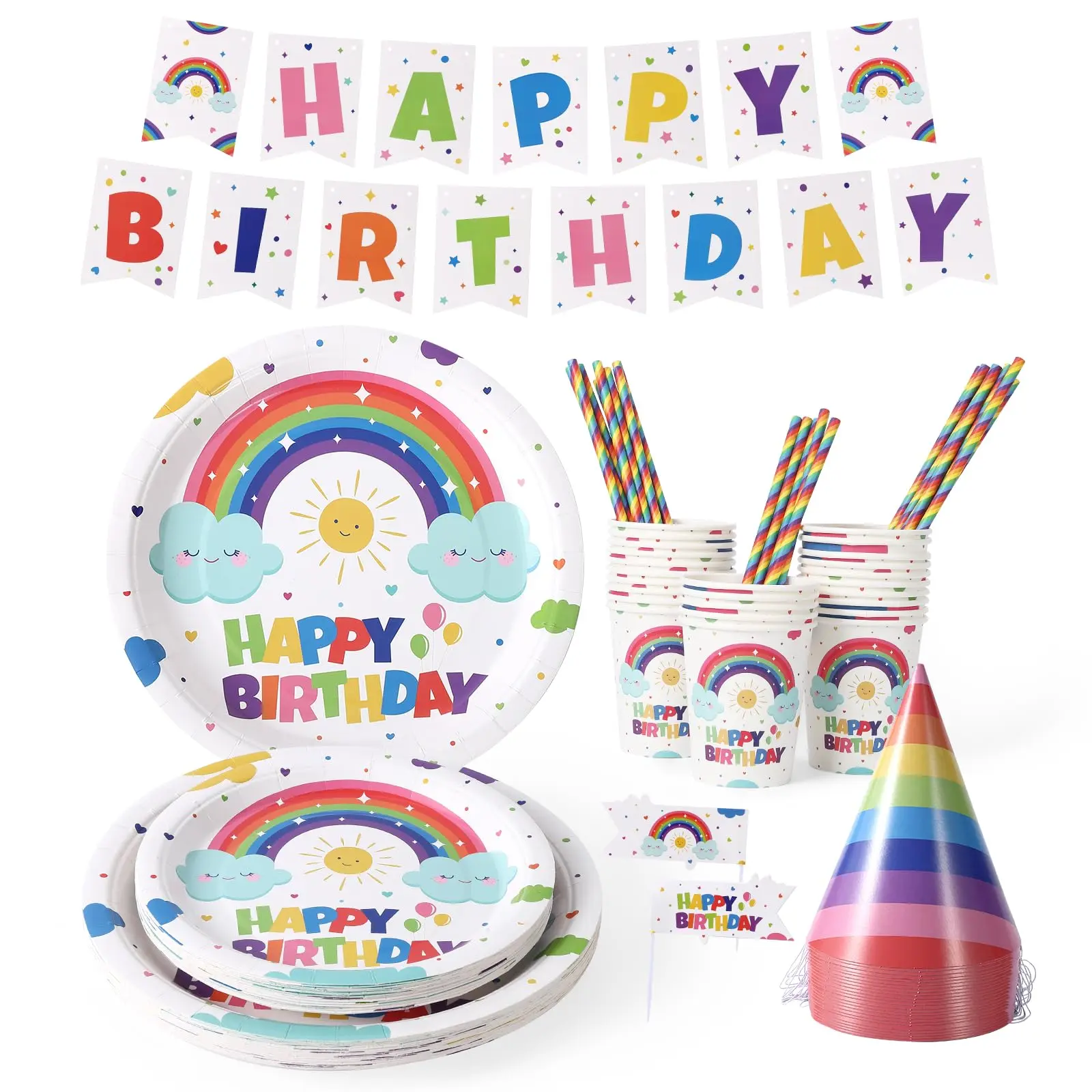 【GARVEE】Disposable Party Supplies Sets including Birthday, 4th of July, Halloween, Football, and Christmas Themes with Plates, Cups, Napkins, and Decorations, Serving 24-25 Guests