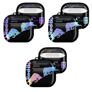 Black Holographic Bull AirPods Case – Gradient Neon Animal Design Cover for AirPods Pro/Pro 2, AirPods 1/2/3/4 – Edgy Aesthetic Design – Gift for Night Shift Lovers