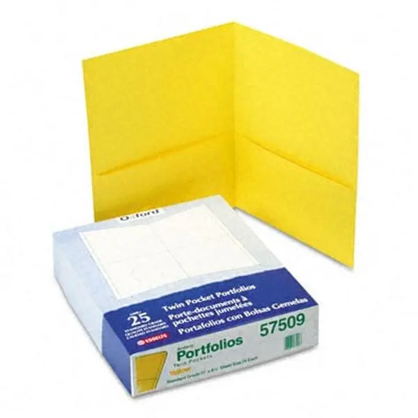 Oxford Twin-Pocket Portfolio- Embossed Leather Grain Paper- Yellow