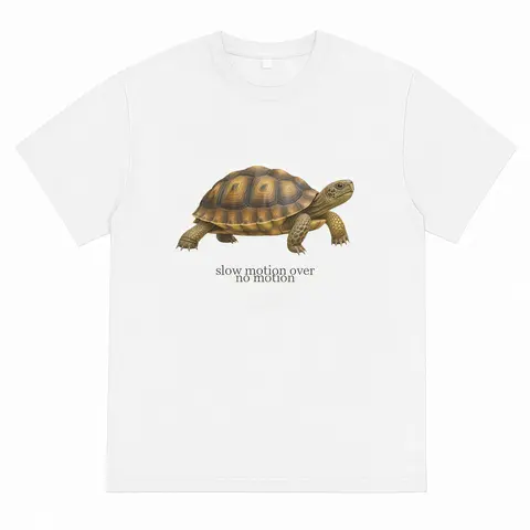 Slow Motion Over No Motion Minimalist Turtle Graphic Tee, Funny Chill Vibe Meme T-Shirt, Retro Animal Aesthetic Quote Tshirt, Unisex Breathable Casual Cotton Crew Neck Streetwear Top, Gifts for Men Women