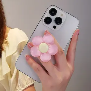 Portable Foldable Smartphone Stand with Decorative Flower, Jelly Glitter Five-Petal Phone Grip Holder, Desktop Accessory for Mobile Devices, Selfie Stand Mount, Cell Phone Stand, Selfie Accessories