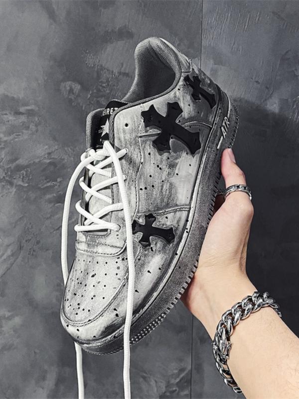 Klein Blue Trend Cross Sneakers - Metal Chain Decoration + Leather Cross Label + Breathable Perforated Upper, Suitable for Street Outfits & Daily Leisure, Eye-Catching Personality Comfortable & Breathable Trendy & Adaptable Strong Fashion Sense