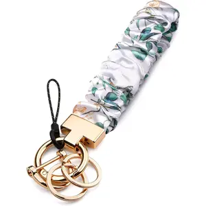 Scrunchie Keychain Wristlet, Cute Stretch Key Chain for Women, Wrist Lanyard for Car Keys Wallet, Gym & Travel