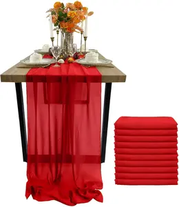 EHLDekol 10 Packs Chiffon Table Runners 27 x 120 inches Romantic Sheer Wedding Table Runner Top Table Bridal Party Decoration boho  table  decor cheese  cloth  table  runner table  runners table  runners  for  event kitchen  runner