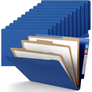 24 Pcs End Tab Classification Blue File Folders 3 Dividers Letter Size with 3.5'' Fasteners and 2 Prongs, Manila Folders Bulk for Office Business Classroom