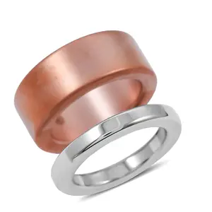 Set of 2 Satisfaction Ring in ION Plated Rose Gold and Stainless Steel Size 6