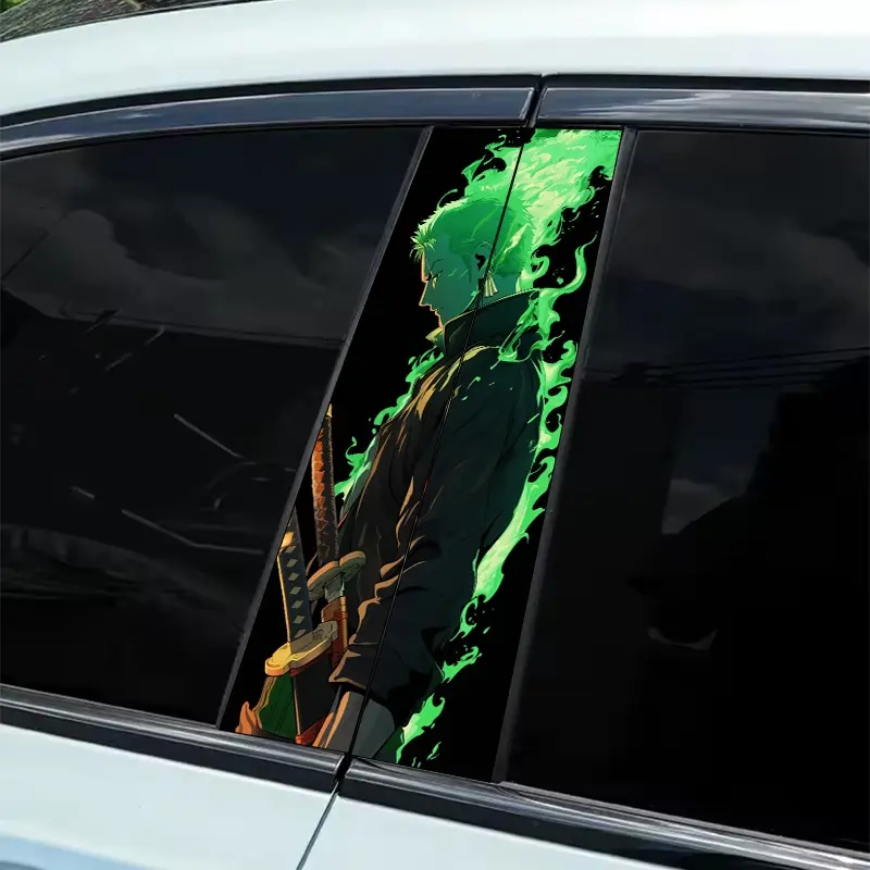 2 pieces of animation style swordsman image personalized car sticker, Car Decal, Car Decals, Automobile Decals, Decal For Cars, durable glossy vinyl material, easy to paste B-pillar stickers suitable for vehicles, decorative accessories