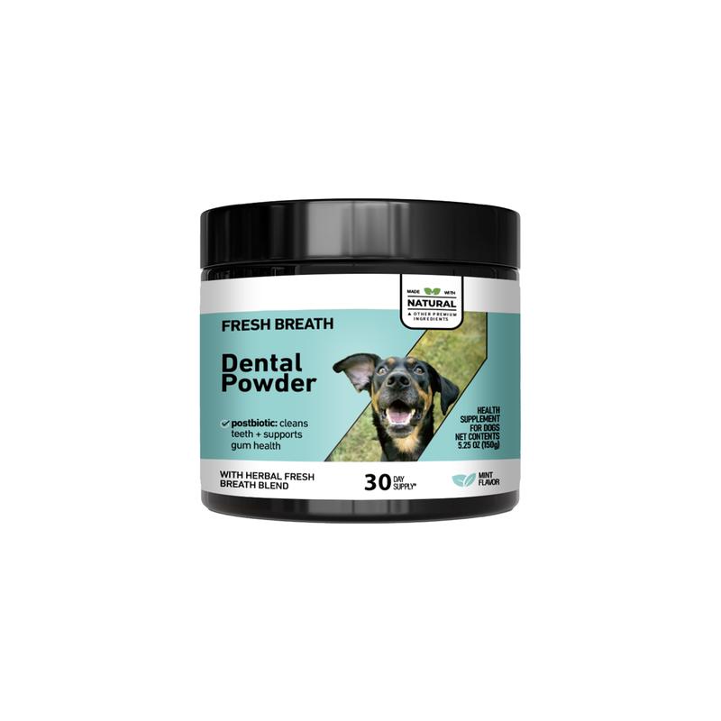 Dog Dental Powder for Fresh Breath & Teeth Cleaning, Postbiotic Plaque & Tartar Remover (30 Scoops), Pet Finger Cots, Probiotic Toothpaste, Enamel Repair Dental Sticks & Breath Freshening Dental Wipes for Dogs