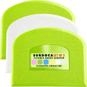 Flexible Dough Scraper Set of 3 | Bench Bowl Scraper for Sourdough Bread Baking | BPA Free Plastic Dough Kitchen Tool