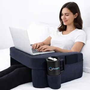 Cahreen Ergonomic Lap Desk Pillow with 40oz Tumbler Portable Laptop Cushion for Bed Gaming Reading Arm Support Large Cushioned Surface Ideal for Home Office Travel