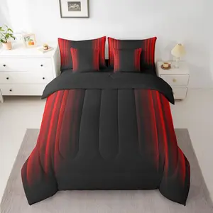 Feelyou 7-Piece Abstract Ombre Red and Black Microfiber Comforter Set with Sheets - Decorative Pick for Teens, Room Decor, Decorative Bedding Set, Microfiber Bedding Set
