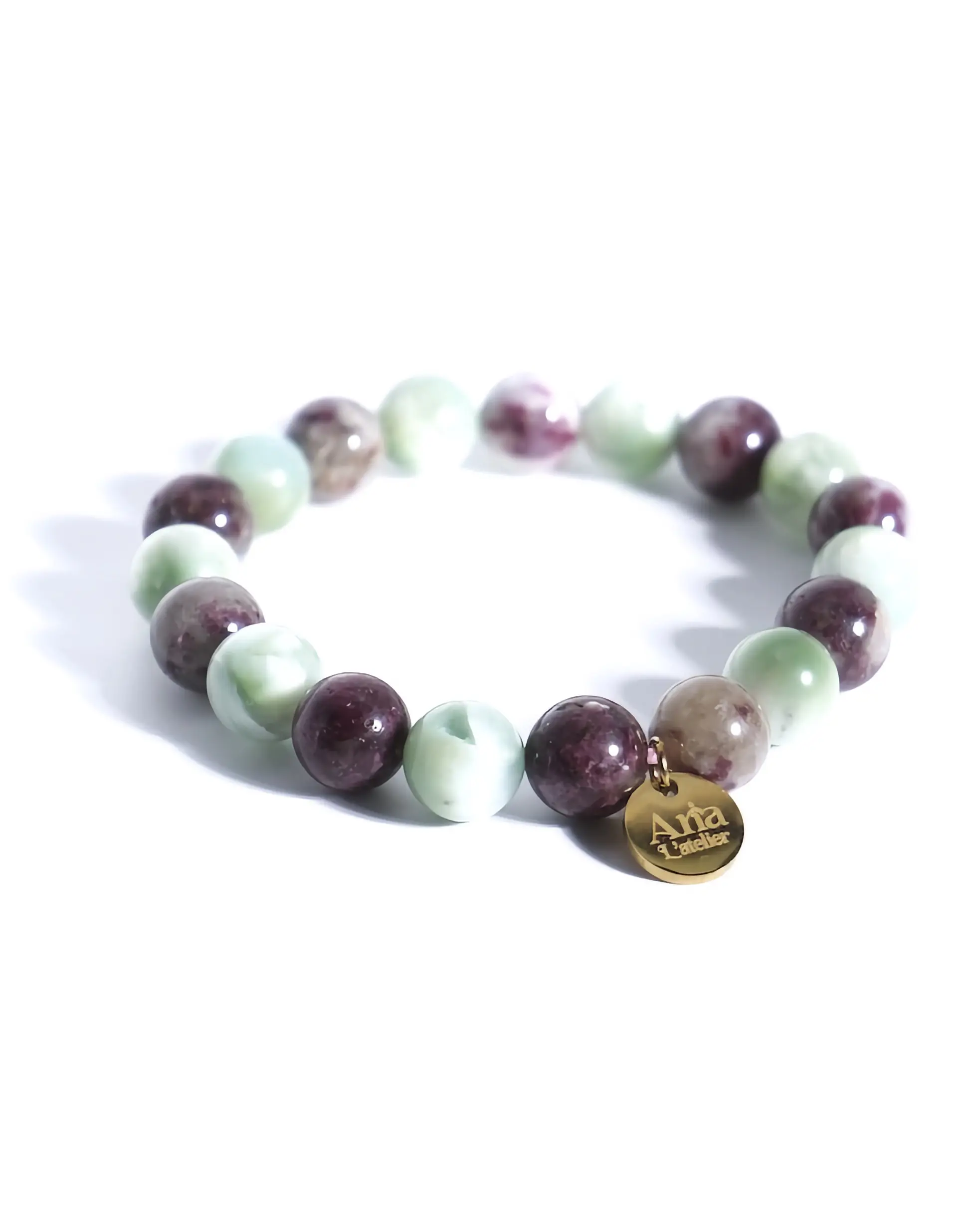 New Beginnings and Renewal Bracelet - Green Larimar and Plum Blossom Tourmaline - Cleansed 10mm Natural Gemstones | USA Handmade | Hypoallergenic | Crystal Bracelet | WaterProof | Tarnish-Free - Aria L'Atelier