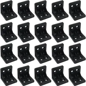 20 count Plastic Corner Bracket Black Corner Brace Furniture Angle Bracket, Board Holder for Cabinet Chair Box(L Shape)