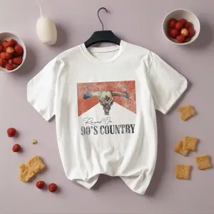 90s Countryside & Bull Head Print, Summer Top, Oriental Aesthetic Street Style 2026 Milan Inspired Printed T-Shirt -  Easter Bunny Short Sleeve Tee, First Day Of School Outfit, 2026 Back To School Fashion, Retro Women Top, Collegiate Style Clothing White