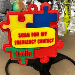 Autism NFC Emergency Contact Tag for Kids - Tap for Parent Info | Waterproof Smart ID Keychain with Keychain Clip for School & Travel Alert - Personalized Name Kevin Special Needs Puzzle Design