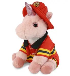 DOLLIBU 9" Polyester Stuffed Fireman Unicorn Plush Toy - Removable, Pink, Super-Soft for Ages 0+