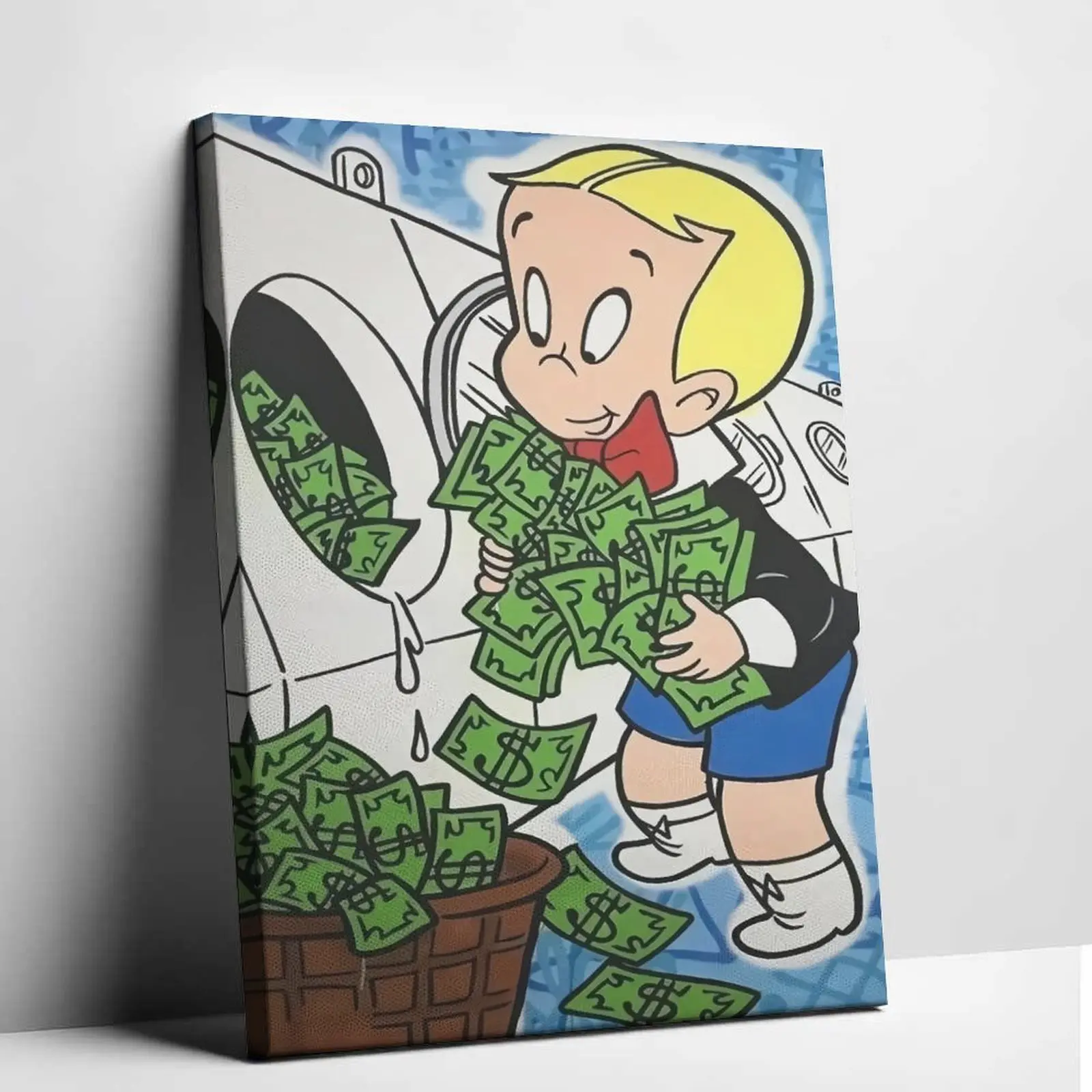 Classic American Vintage Cartoon Scene | Richie Rich Money Laundry | Streetwear Style Wall Art Decor | Elevate Your Room & Studio Vibe