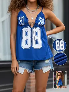 Fashion Summer Women's Dress Deep V Neck, Digital Print Breathable Mesh Loose Short Skirt, Comfortable Casual Commuter Wear