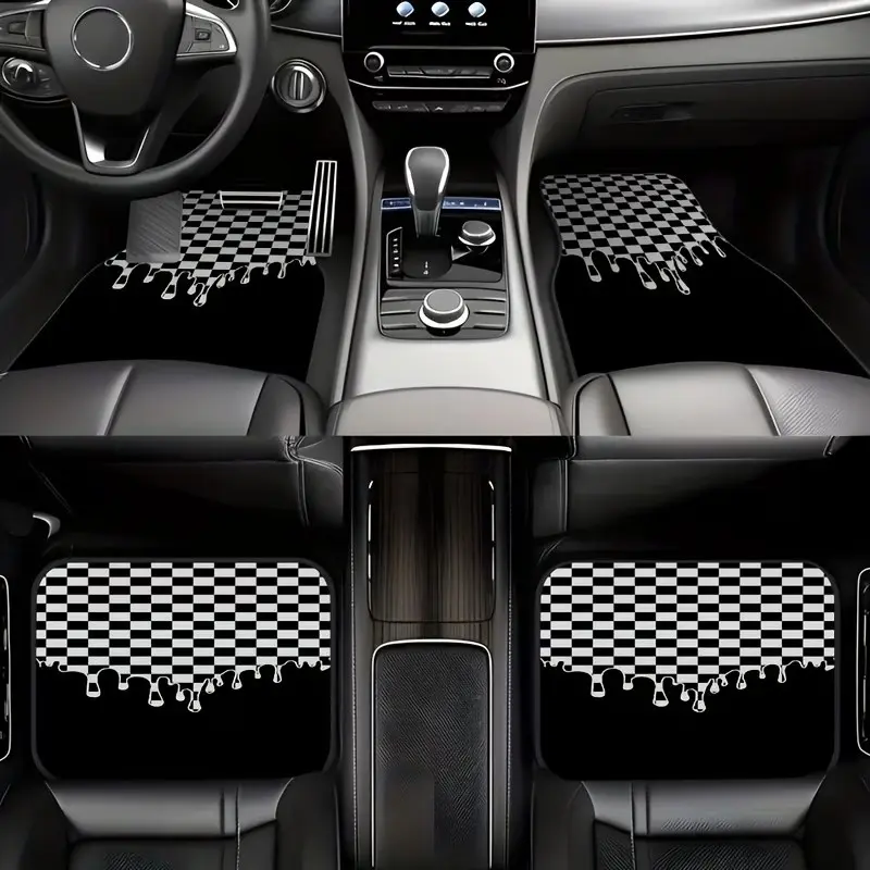4-Piece Classic Checkered Car Mats, Universal Non-Slip Carpets, Easy Clean and Install, Pet-Friendly Interior Accessories