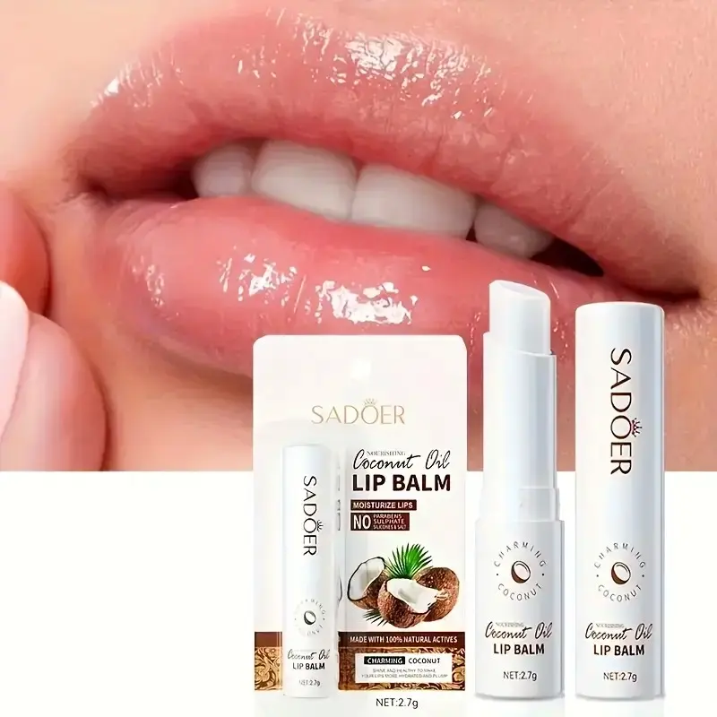 SADOER Coconut Lip Balm Stick - Long Lasting Moisturizing Hydrating for Men & Women - Phytosqualane Daily Care Lip Balm - 2.7g Each Tube - Hydrate Your Lips All Day Moisturizing Lip Balms