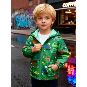 New Cartoon Boys' Spring-Autumn Jacket, Windproof Hood Design, Smooth Snag-Free Zipper for Easy On/Off, Ribbed Cuffs for Warmth Retention, Cartoon Boys' Jackets