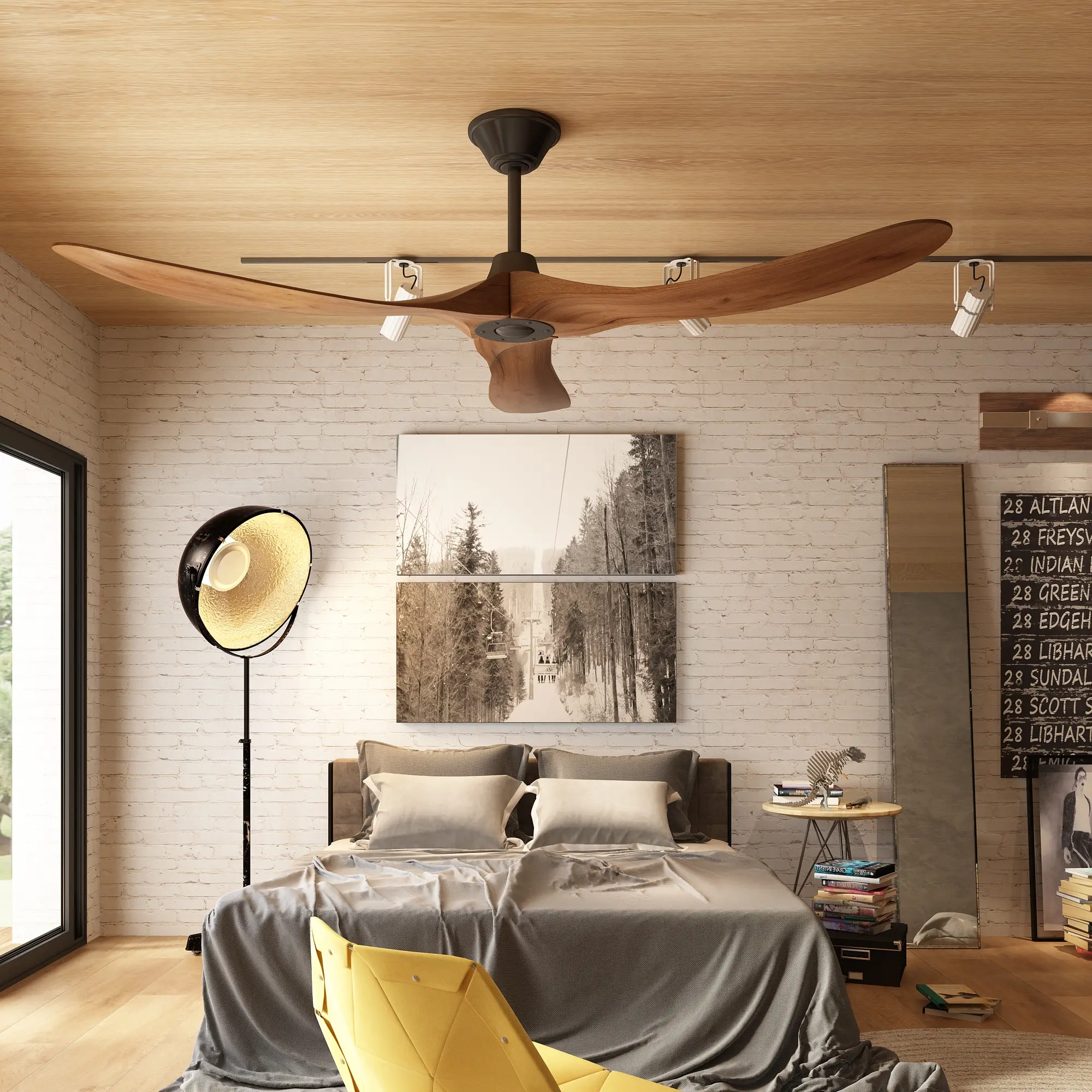 FUFU&GAGA 60" Walnut 3-Blades 6 Speed Settings Wood Adjustable Ceiling Fan with Remote Control Decorative Indoor