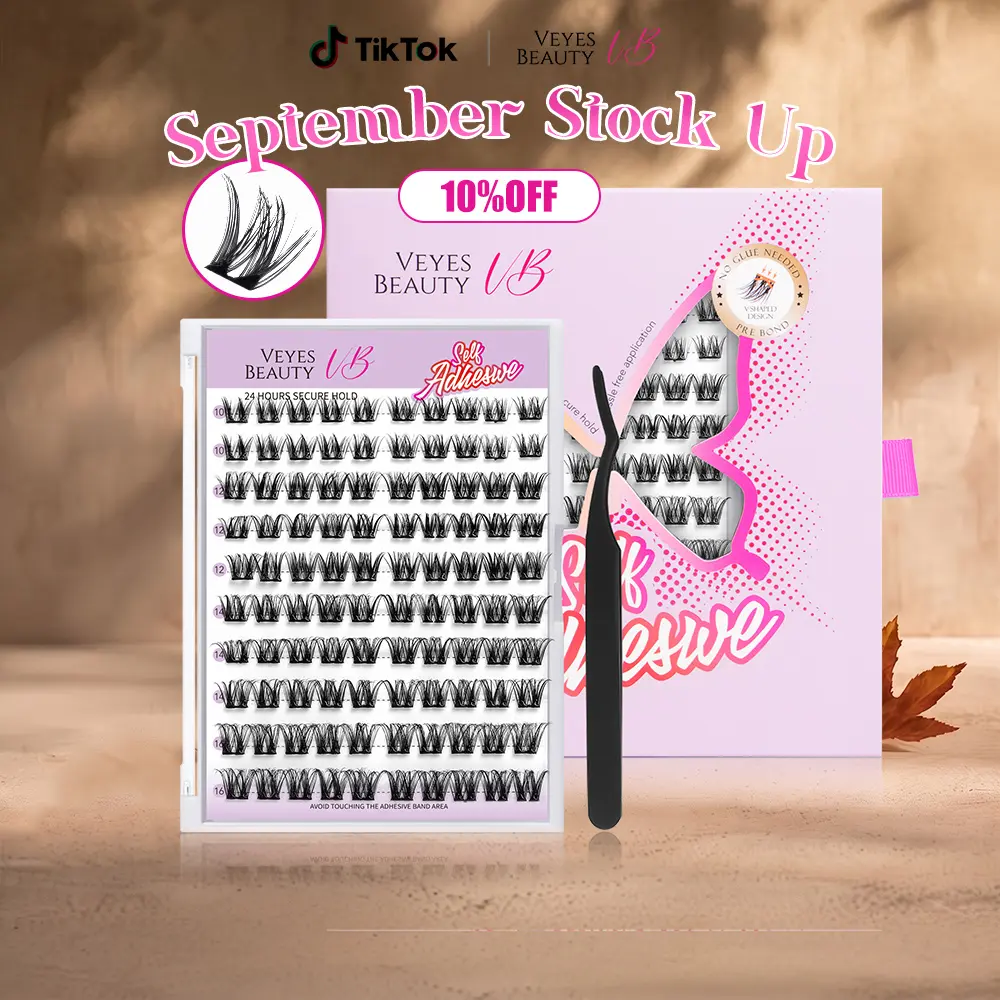 VEYESBEAUTY Self-Adhesive False Eyelashes Duo Pack - Wispy Natural, Soft Chic Styles, Transparent Glue, Upgraded Invisible Band, Polybutylene Terephthalate Fiber for Natural Look & Adhesives