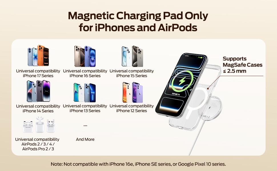 MOVESPEED Qi2 25W Magflow Fast Wireless Charger Pad, Magsafe Qi2 Certified Charging Mat for iPhone 17/16/15/14/13/12 Series AirPods, Compact Slim Travel-Friendly Design