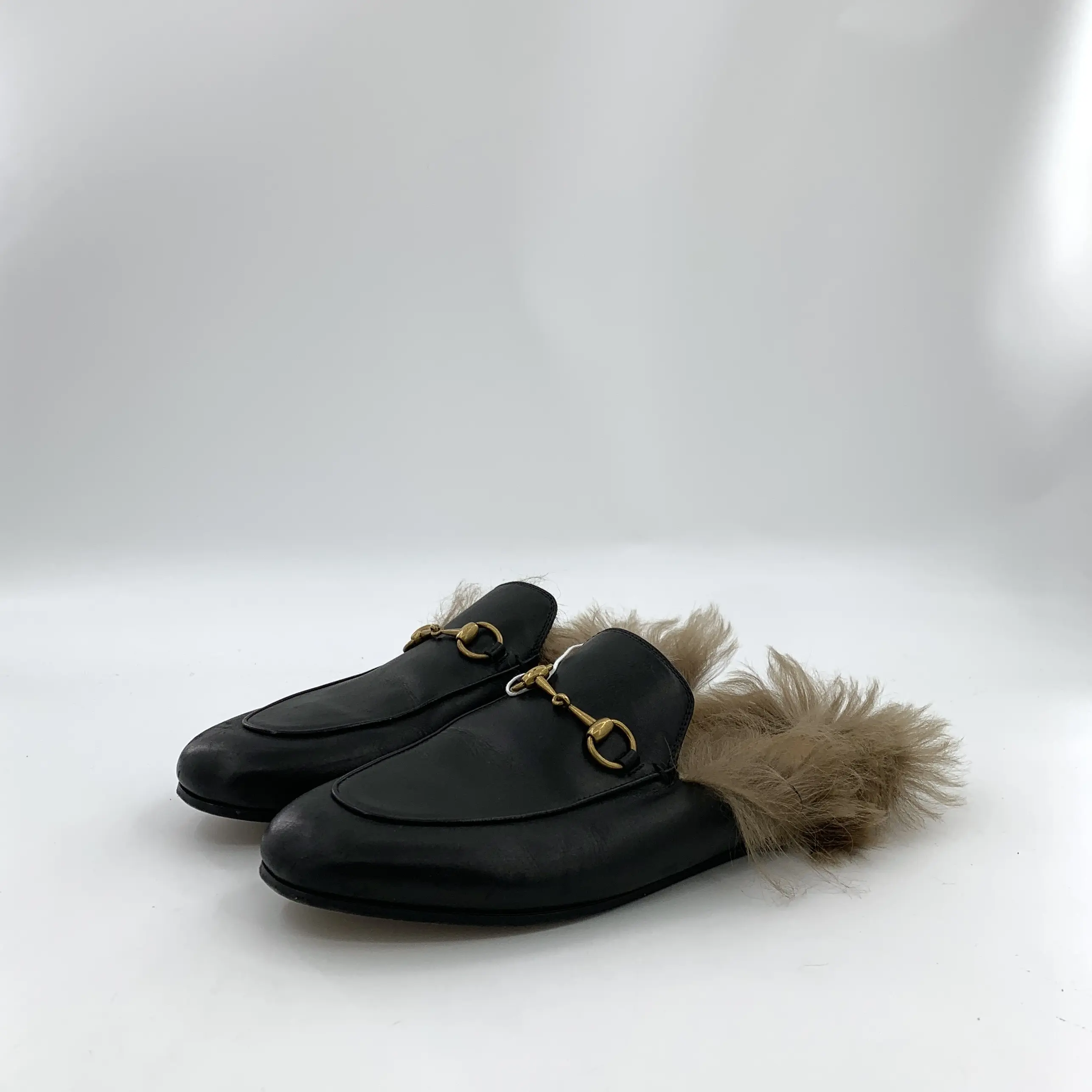 RDLTS— Gucci Black Horsebit Fur Mule Loafers Size US 8.5